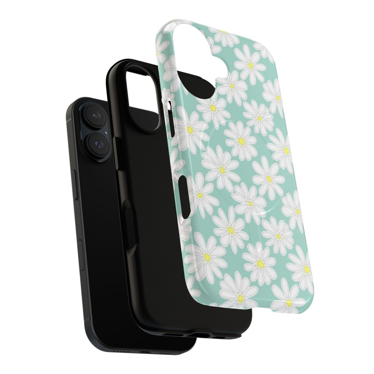 Pastel daisy flower pattern on a mint green phone case - Layers