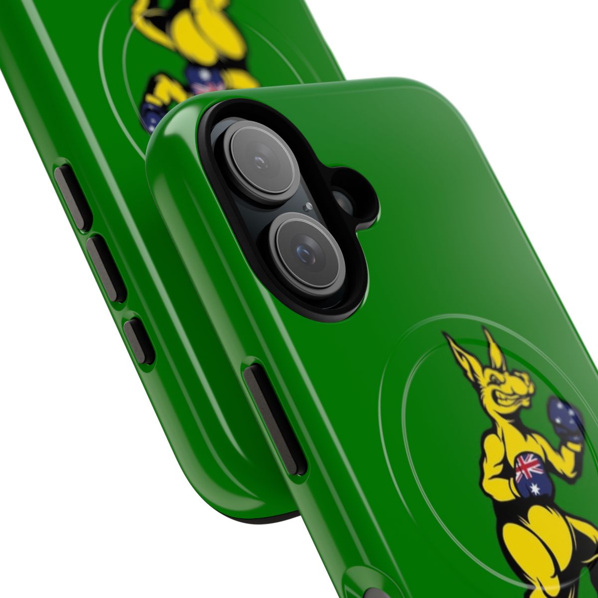 Vibrant illustration of an Australian boxing kangaroo on a magnetic protective phone case - Detail