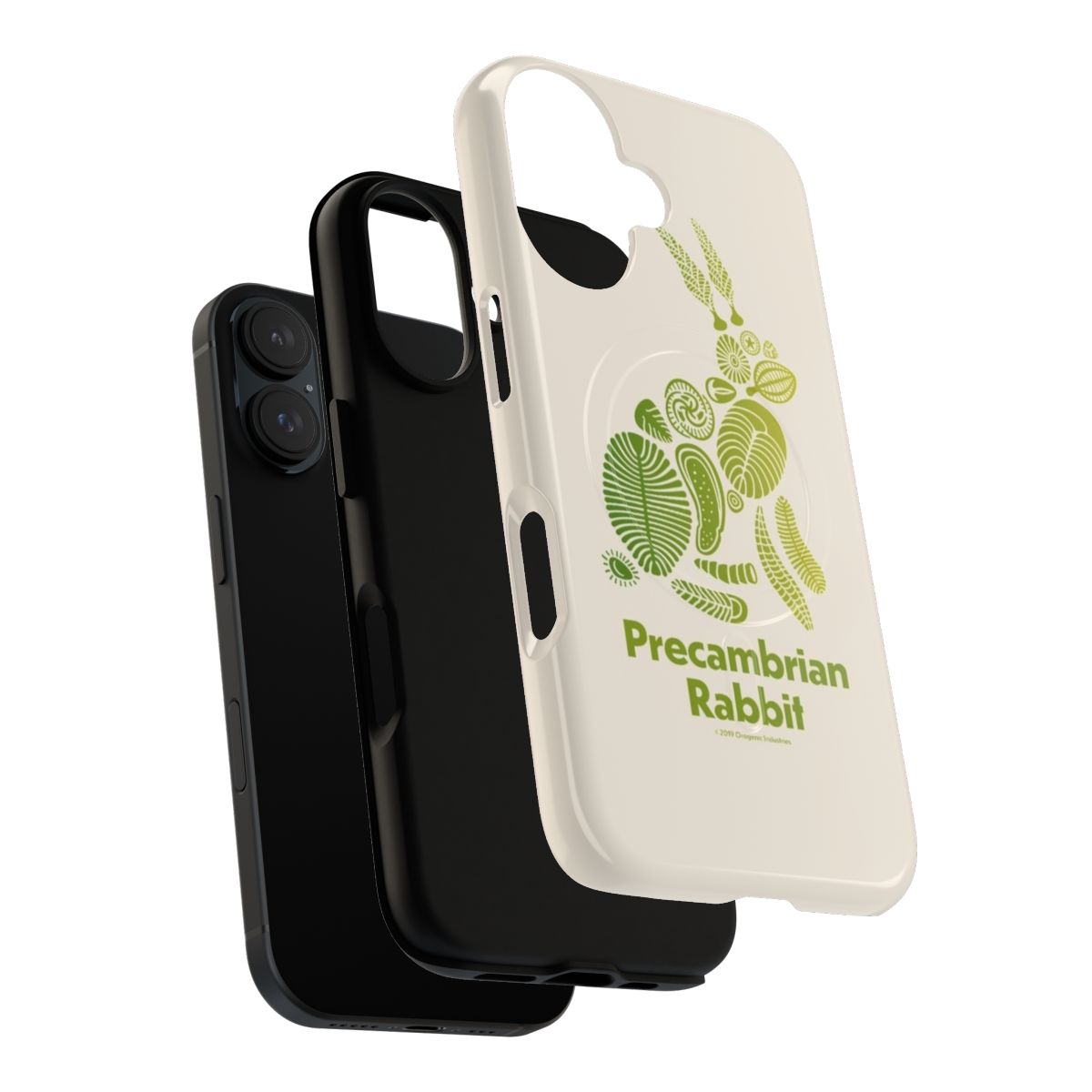 Magnetic tough phone case featuring a green gradient design with a prehistoric rabbit fossil illustration - Layers