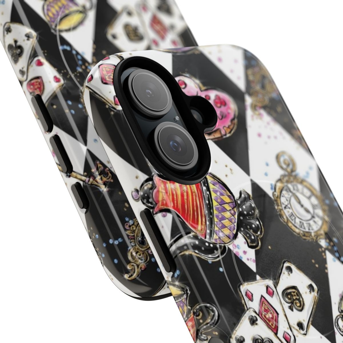 Magnetic tough phone cases featuring vibrant Alice in Wonderland inspired artwork and psychedelic patterns - Detail