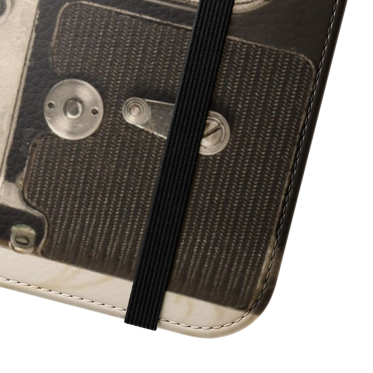 Vintage-inspired flip phone case with a camera design and retro colors - Close Up