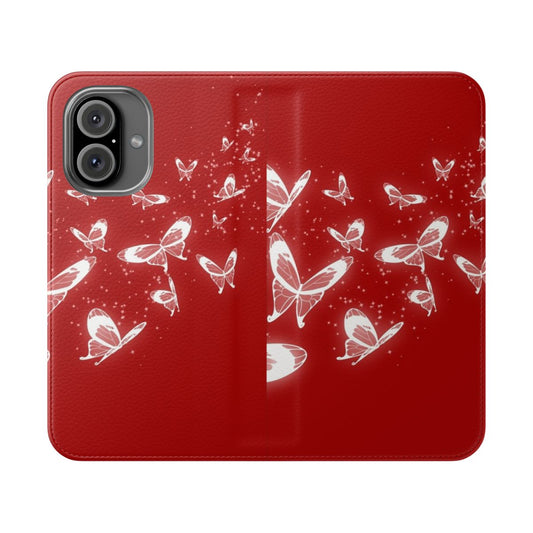 Silver butterfly phone case with a red and silver design, featuring characters from the popular wuxia and danmei series.