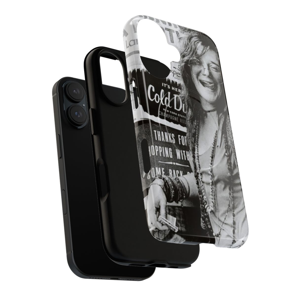 Retro-style phone case featuring a graphic design of music icon Janis Joplin - Layers