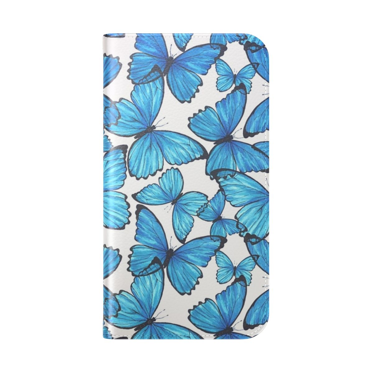 Blue butterfly pattern on a flip cover phone case - Folded Back