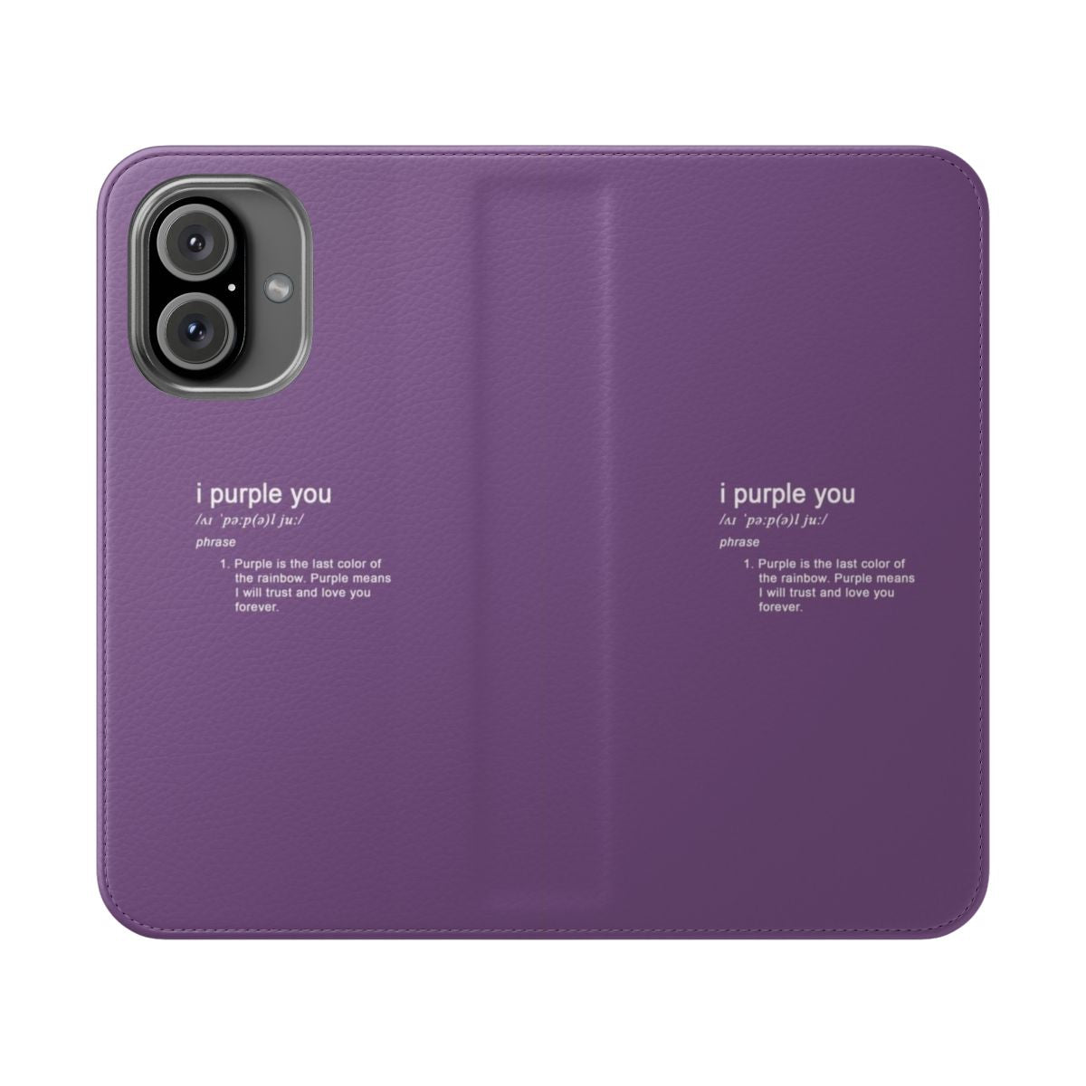 Colorful flip cover phone case featuring the 'I Purple You' design, inspired by BTS member V (Kim Taehyung)