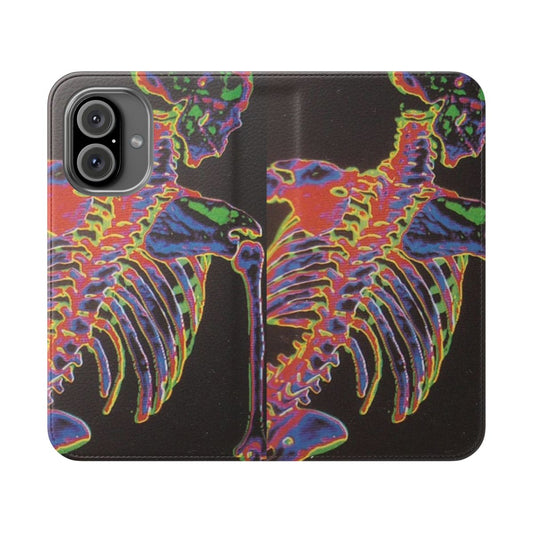 Aesthetic skeleton-patterned flip cover phone case with thermal design