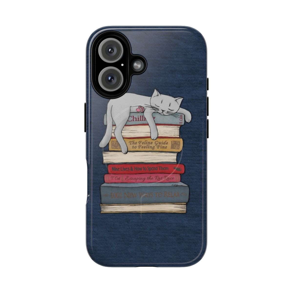 Magnetic tough phone case with a cute cat sleeping design