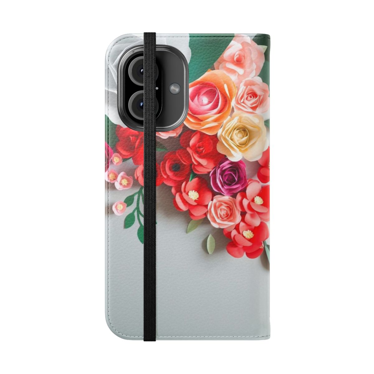 Handmade paper flower phone case with colorful floral design - Folded Front