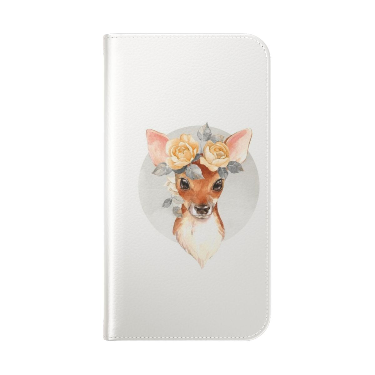 Fawn with yellow roses hand-painted on a phone case - Folded Back