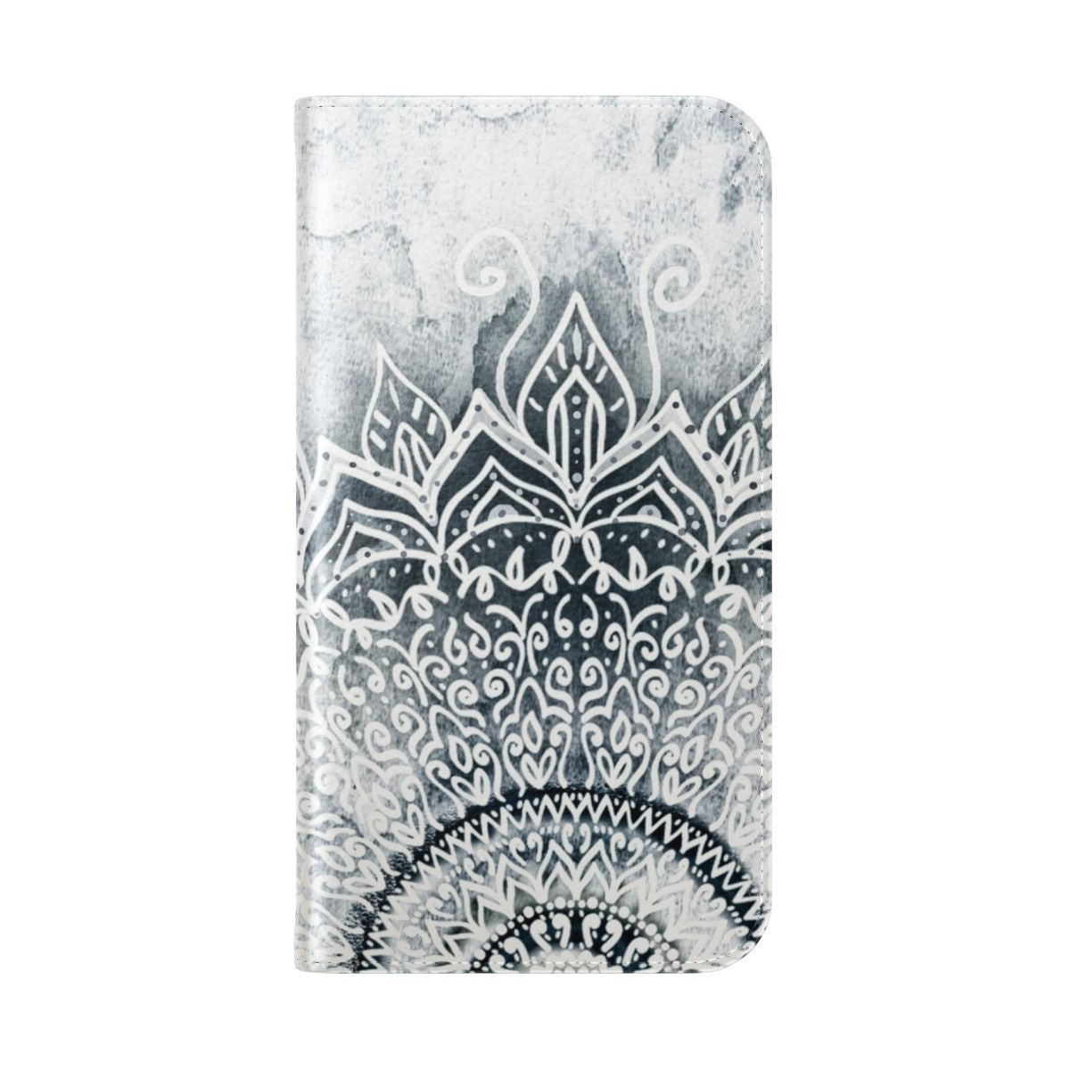 Mandala phone case with a stylish black and white bohemian pattern - Folded Back