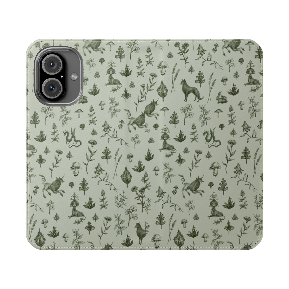 Vintage-inspired medieval fantasy phone case with floral and foliage design