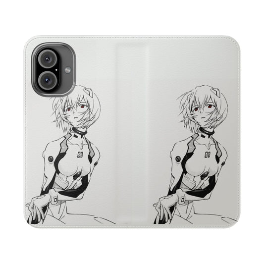 Flip cover phone case featuring the anime character Rei Ayanami from Neon Genesis Evangelion