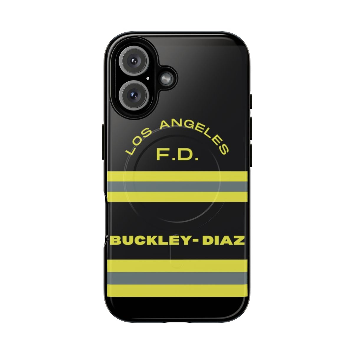 Magnetic phone case featuring stickers of 9-1-1 TV show characters Evan Buckley and Eddie Diaz