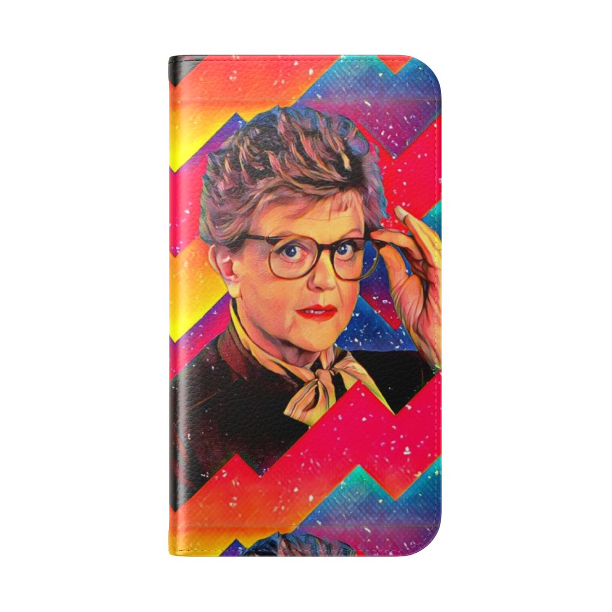 Retro phone case with an image of Angela Lansbury as the beloved character Jessica Fletcher from the classic TV series "Murder, She Wrote". - Folded Back