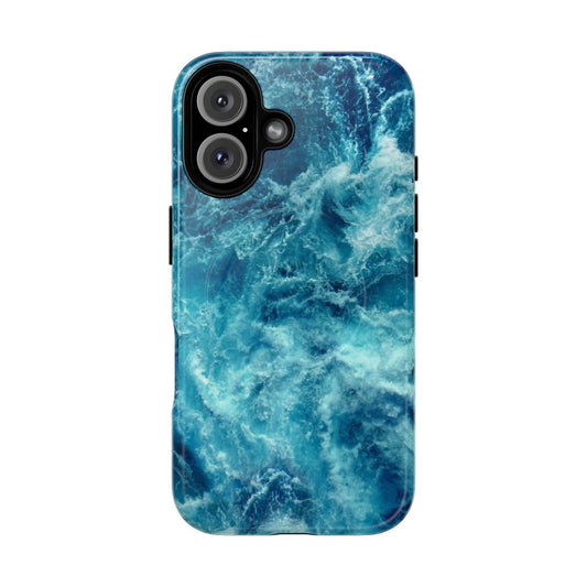 Magnetic tough phone case featuring a dynamic ocean waves design