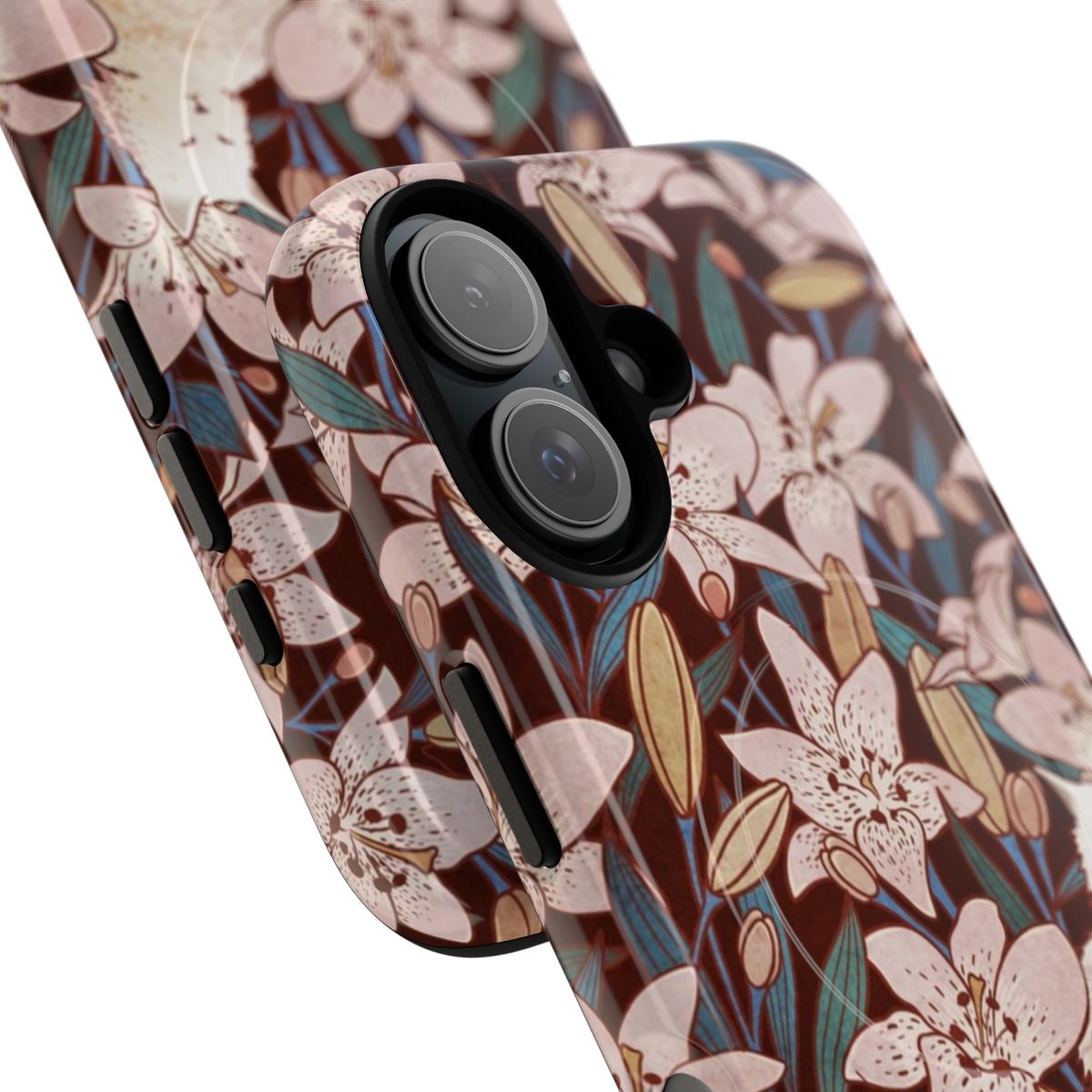 A vibrant and elegant phone case featuring a pastel floral design with a cat, perfect for nature and pet lovers. - Detail