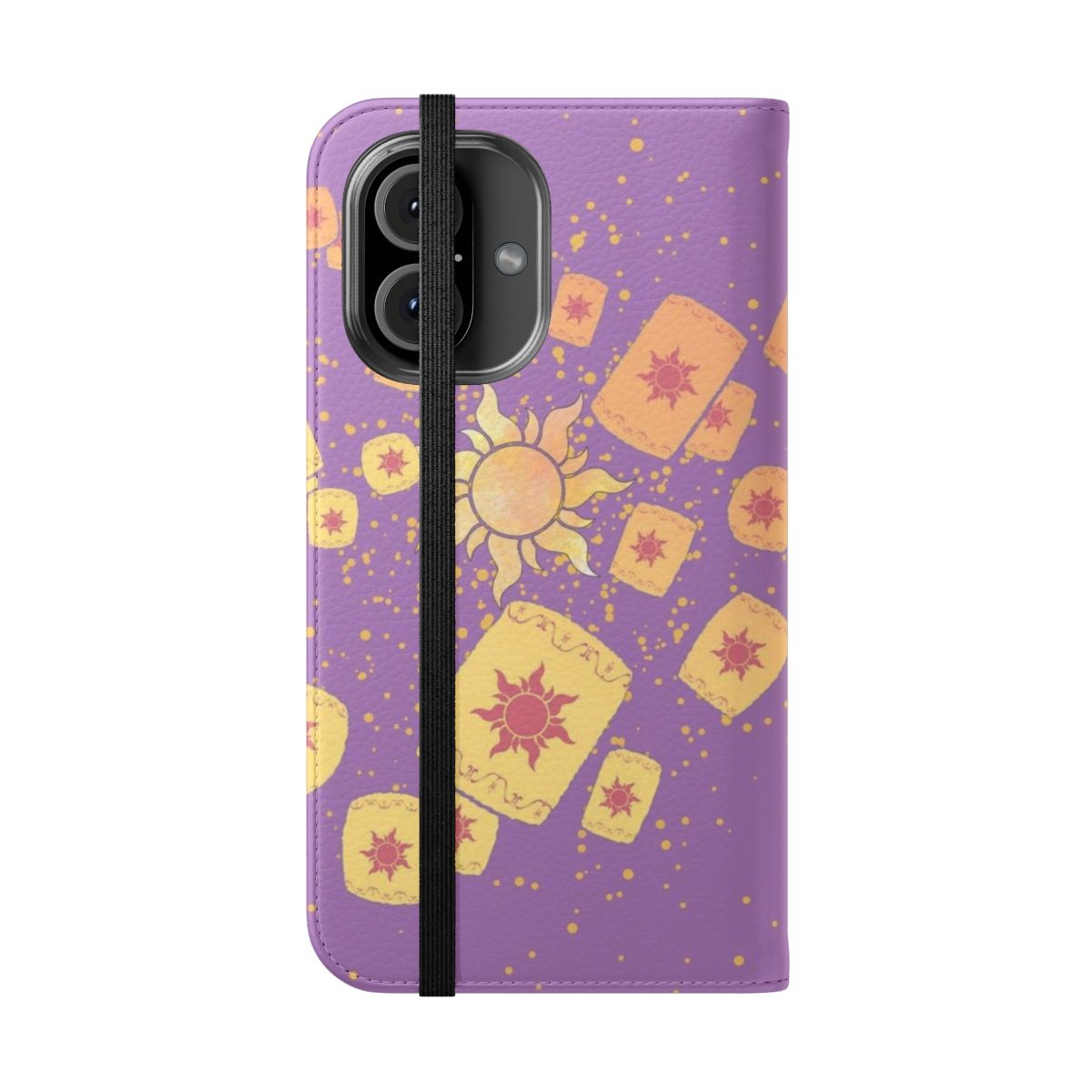 Tangled-themed flip phone case featuring lanterns, flowers, and characters - Folded Front