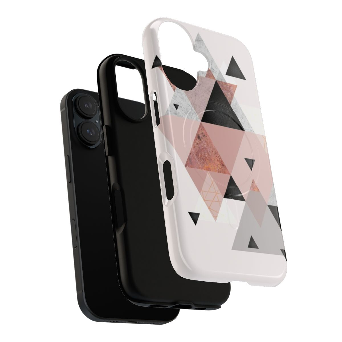 Geometric pattern phone case in blush pink and rose gold with a textured, modern design - Layers