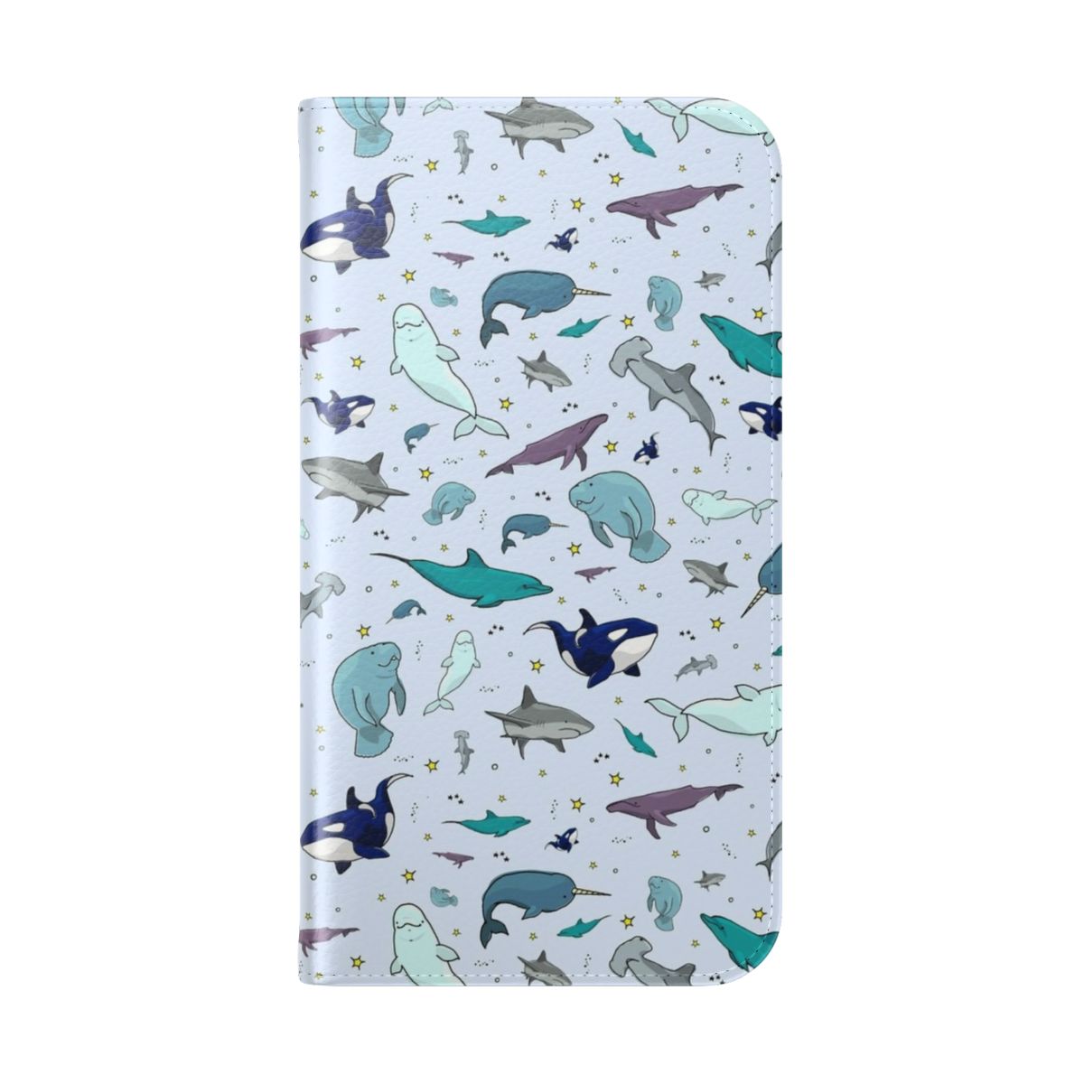 Underwater-inspired phone case with whales, dolphins, and other marine life - Folded Back