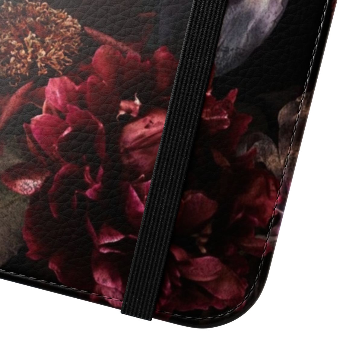 Botanical dark midnight roses flip cover phone case - Close Up