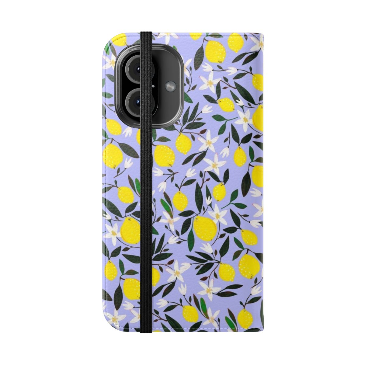 Blue lemon floral pattern printed on a phone case - Folded Front