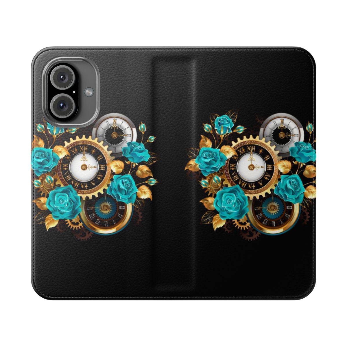 Floral phone case with turquoise and gold botanical artwork