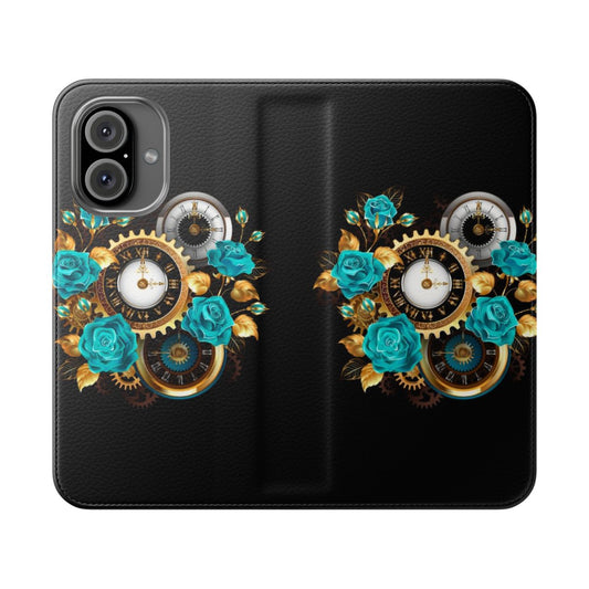 Floral phone case with turquoise and gold botanical artwork