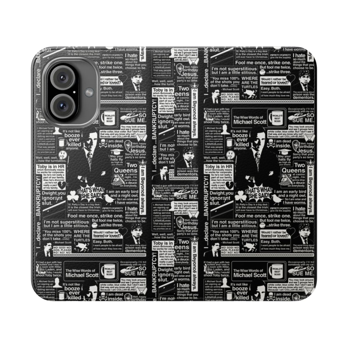 Flip cover phone case with Michael Scott quotes from the popular sitcom The Office