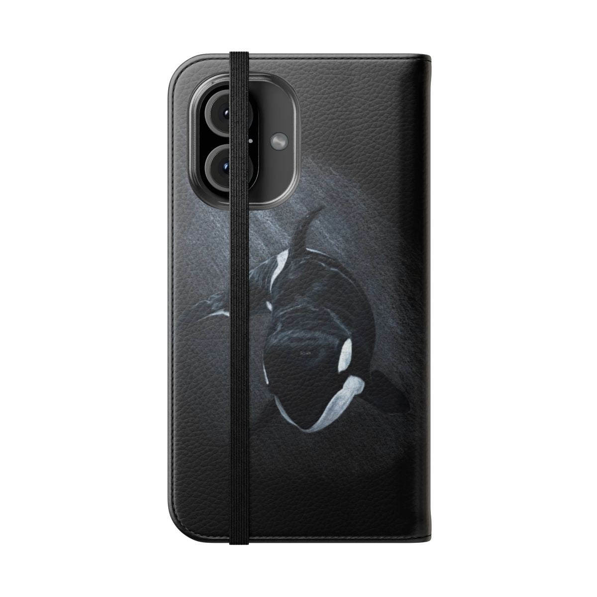 Stylish phone case with a high-quality black and white orca/killer whale design - Folded Front