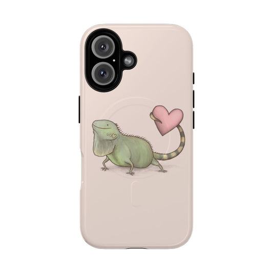 Colorful magnetic tough phone case with a cute iguana design