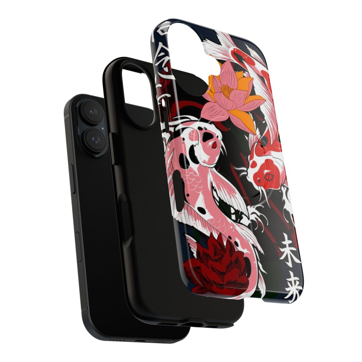 Japanese-inspired phone case featuring koi fish, floral, and water designs - Layers