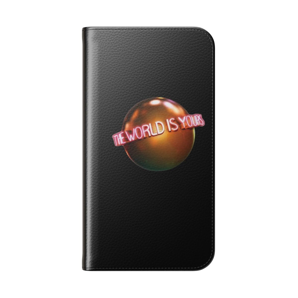 Scarface-inspired flip cover phone case with "The World Is Yours" design - Folded Back