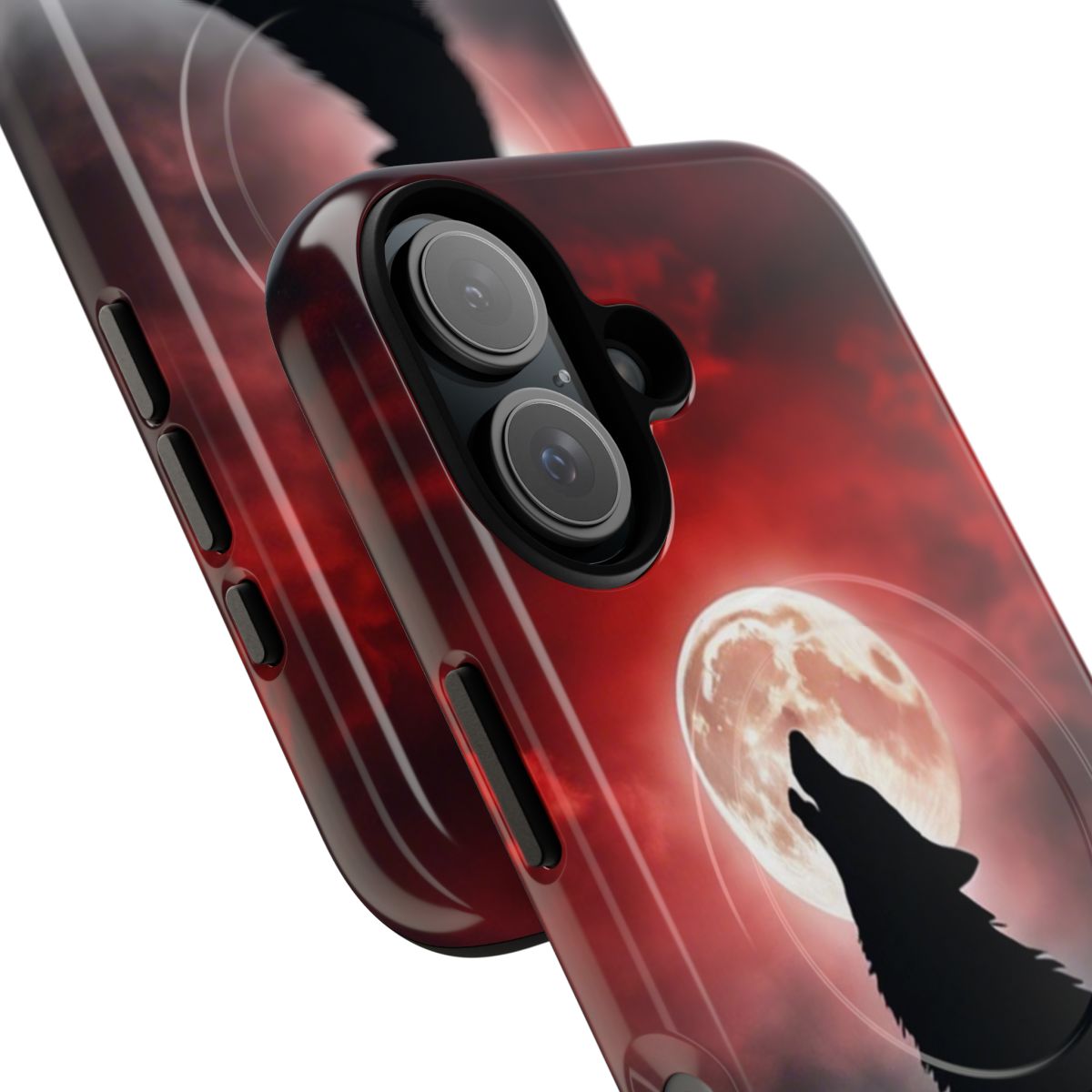 Magnetic phone case featuring a striking blood moon and wolf design - Detail