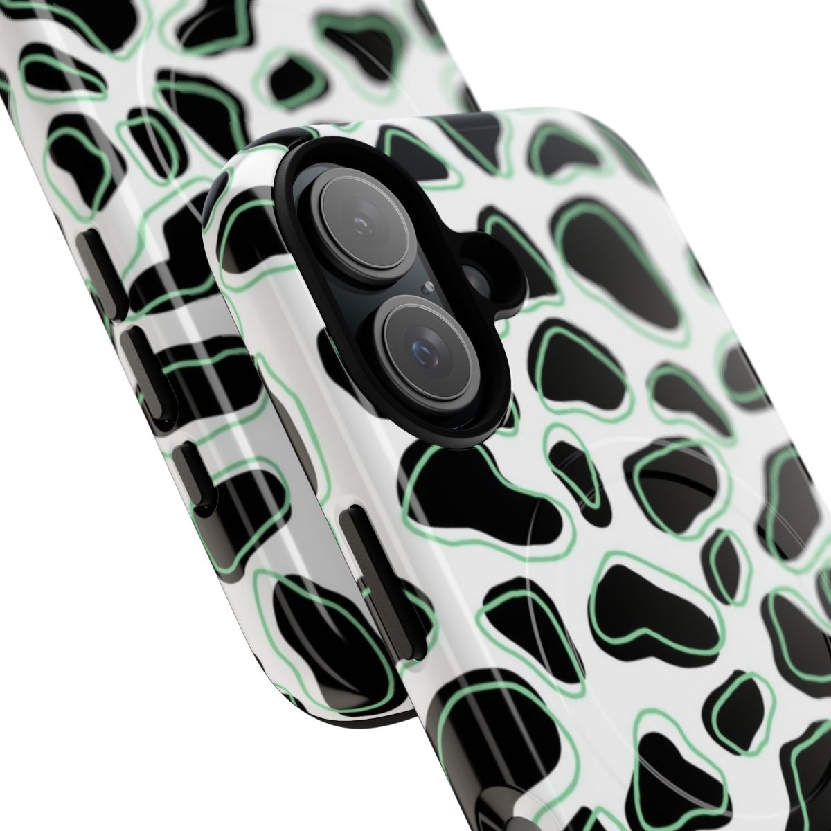 Pastel cow print pattern on a tough, magnetic phone case - Detail