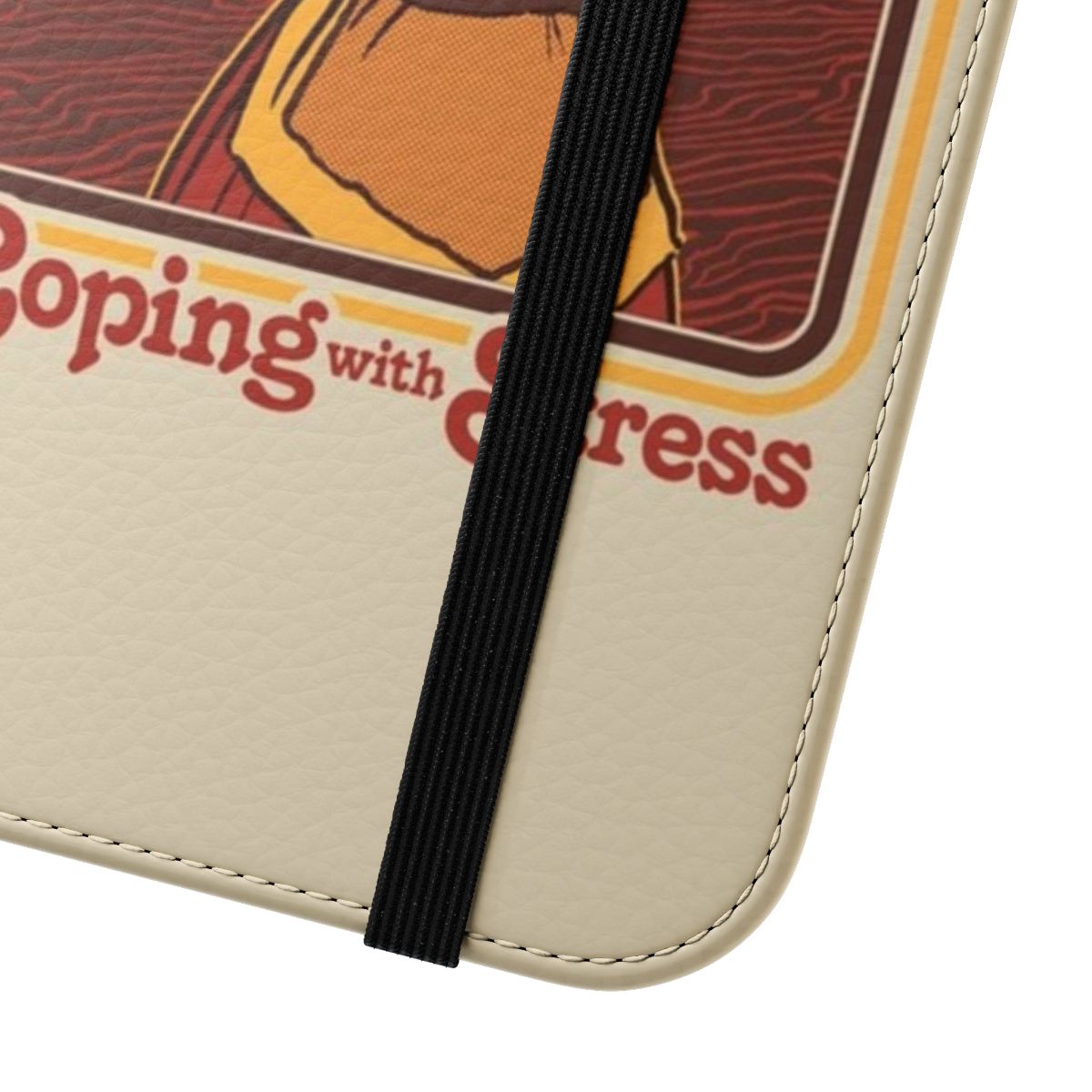 Vintage-style flip phone case with a humorous design for stress relief and caffeine-fueled Mondays - Close Up