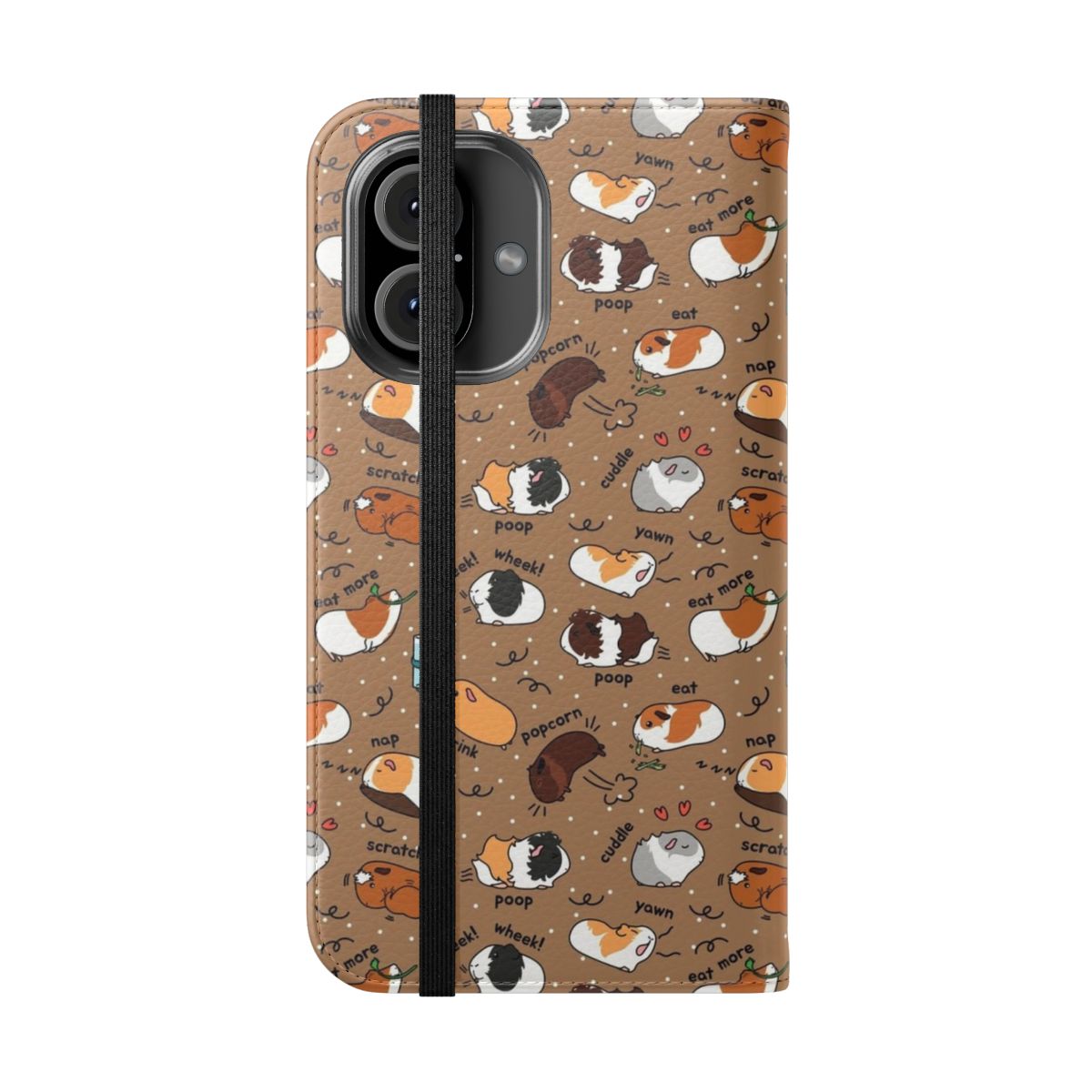 Flip cover phone case with a brown background and a cute guinea pig daily to-do list design. - Folded Front