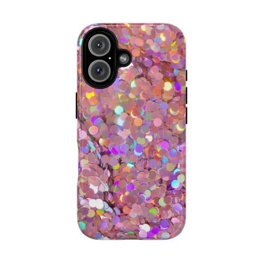 Stylish pink glitter phone case with magnetic closure