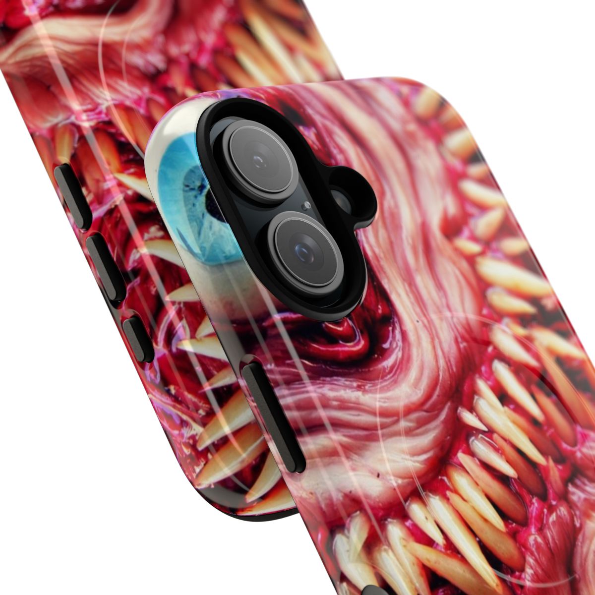 Magnetic tough phone case featuring a detailed, creepy monster design with teeth, eyes, and fleshlike textures. - Detail