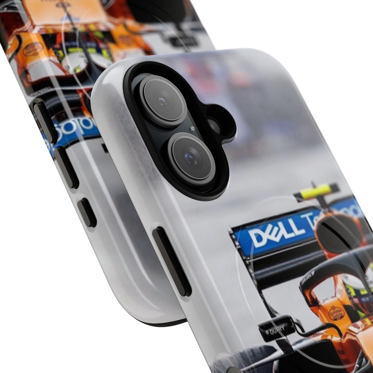 Magnetic tough phone case featuring a design of Formula 1 driver Lando Norris - Detail