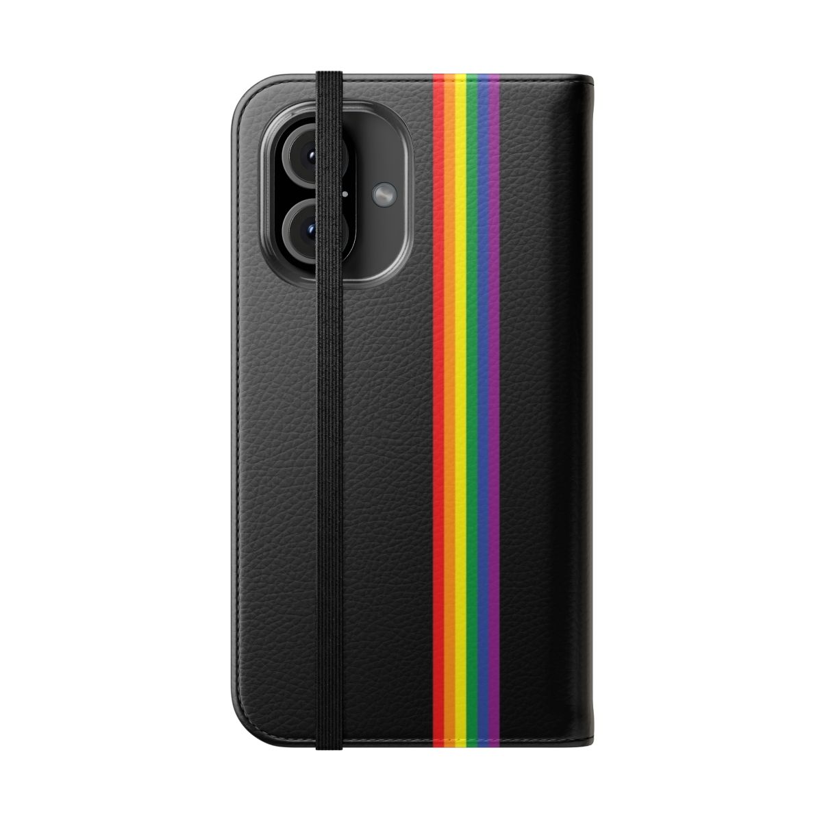 Vibrant LGBTQ+ pride flag phone case with flip cover design - Folded Front