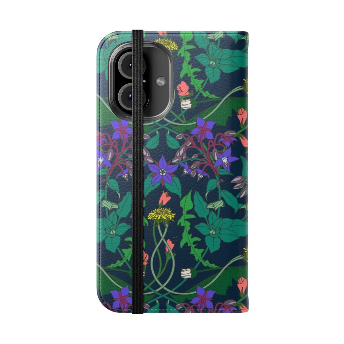 Vintage-inspired dandelion and floral pattern phone case cover - Folded Front