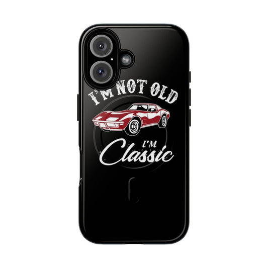 Classic red Chevrolet Corvette sports car with magnetic tough phone case