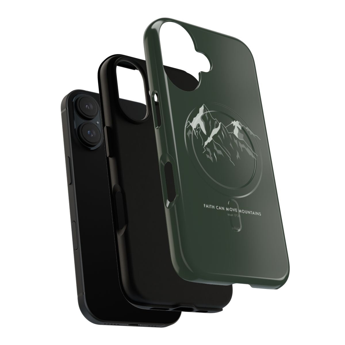 Magnetic tough phone case with a design of mountains and Christian religious imagery - Layers