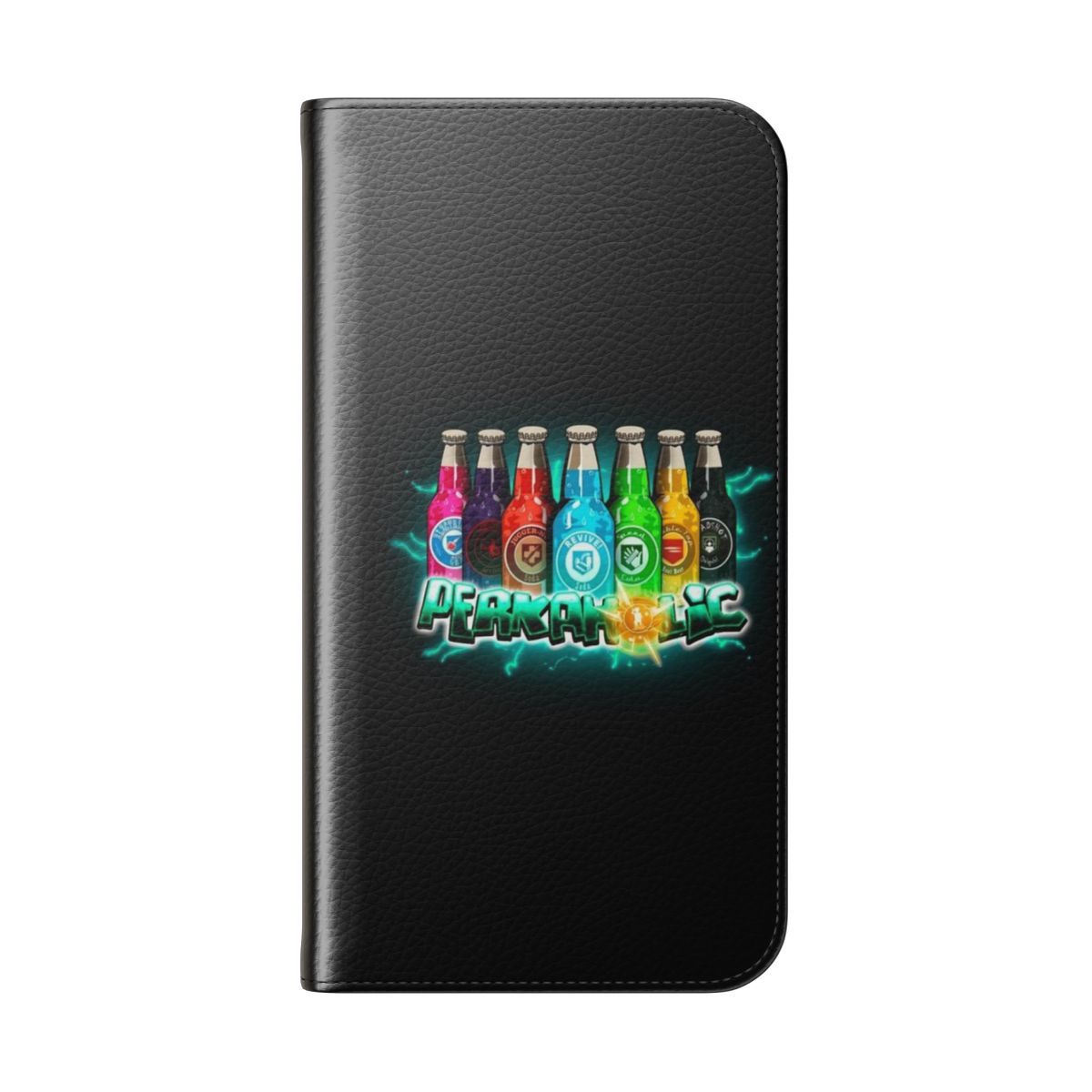 Vibrant phone case with Call of Duty: Black Ops-inspired zombie perks design - Folded Back