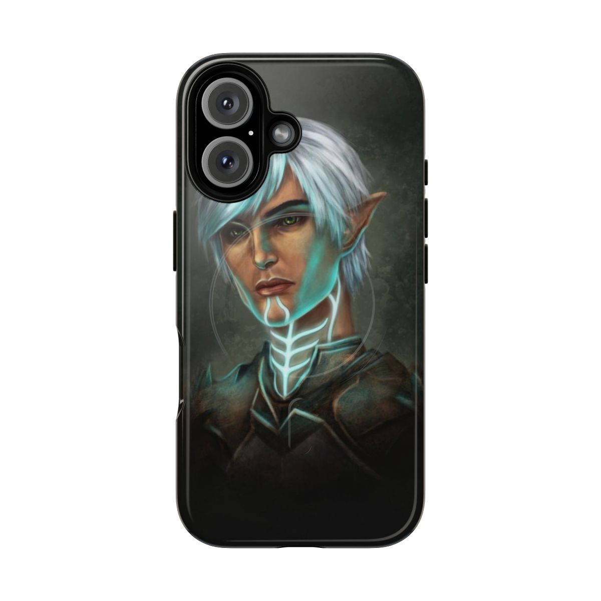 Fenris-inspired phone case with dragon and lyrium design