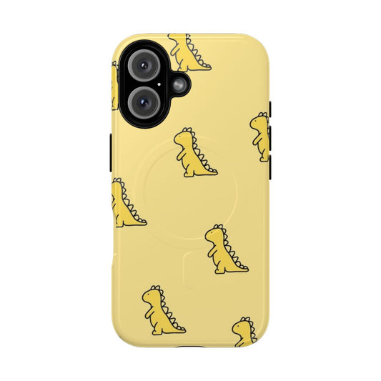 Colorful yellow dinosaur phone case with magnetic closure