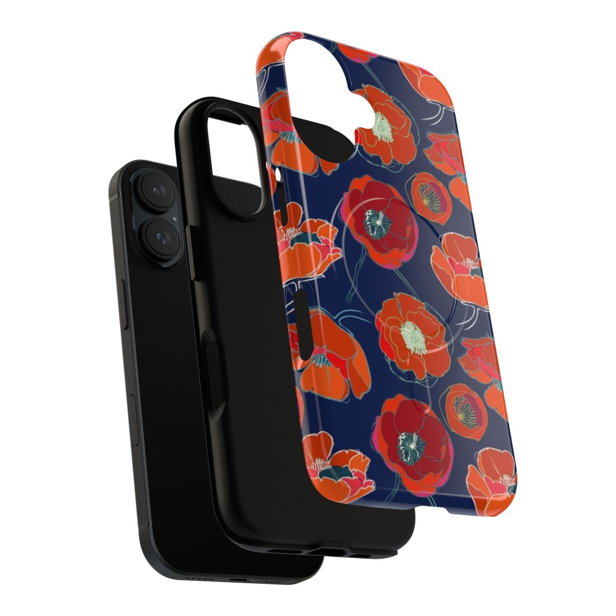 Vibrant California poppy flowers on a magnetic phone case - Layers