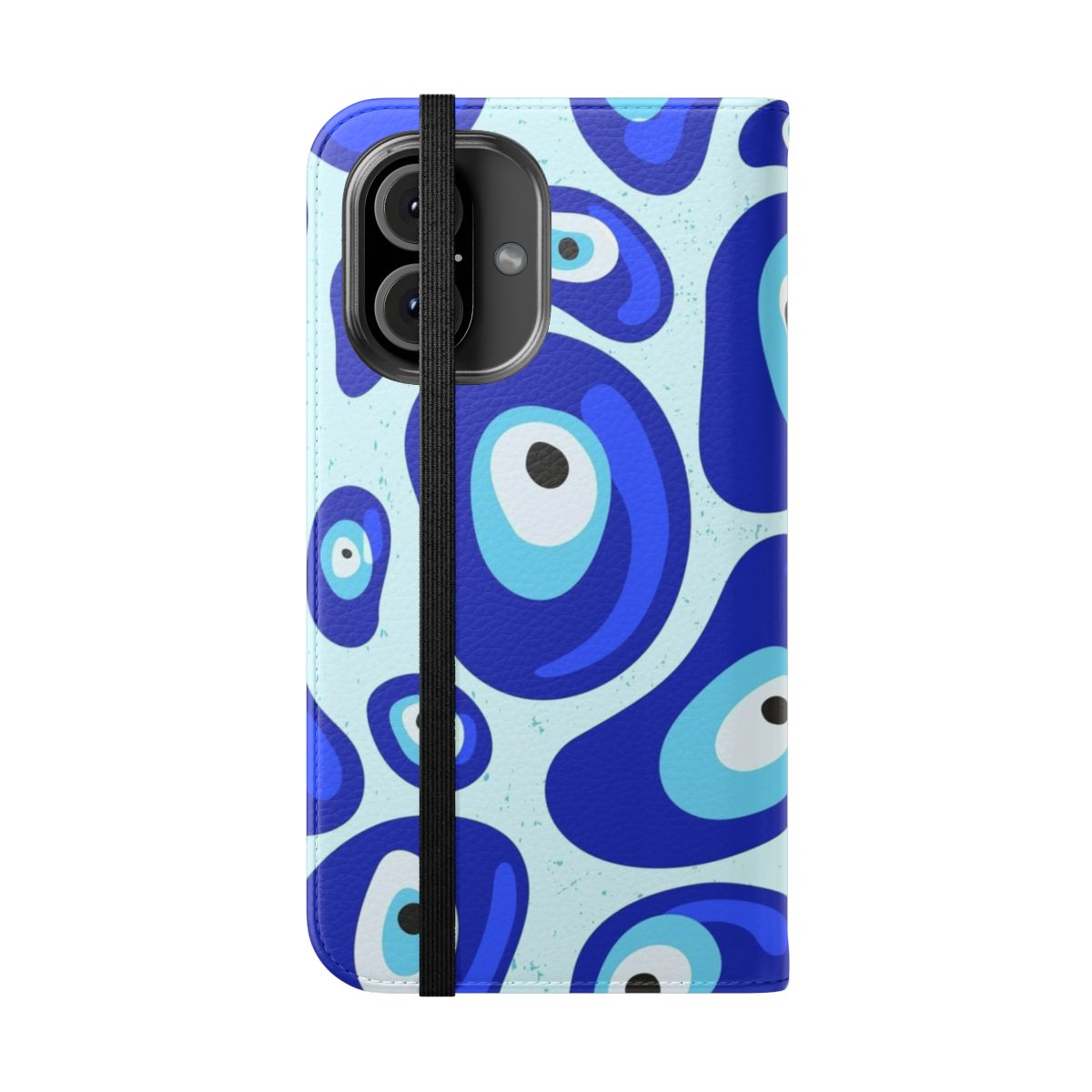 Blue evil eye patterned phone case with protective design - Folded Front