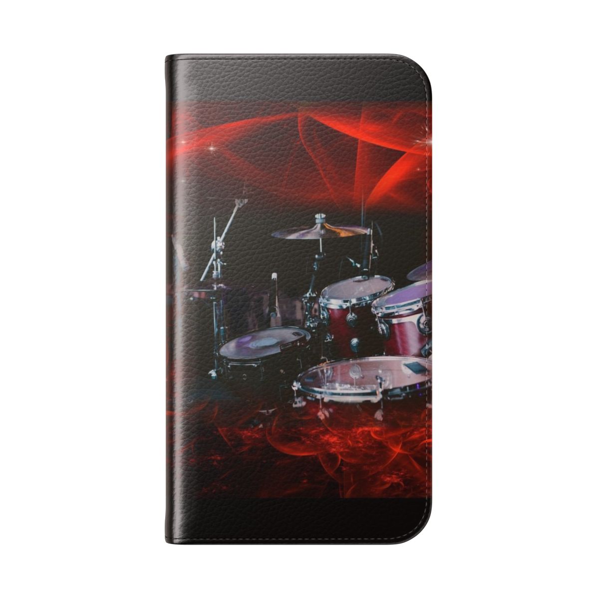 Vibrant fractal design phone case with drums and percussion instruments - Folded Back