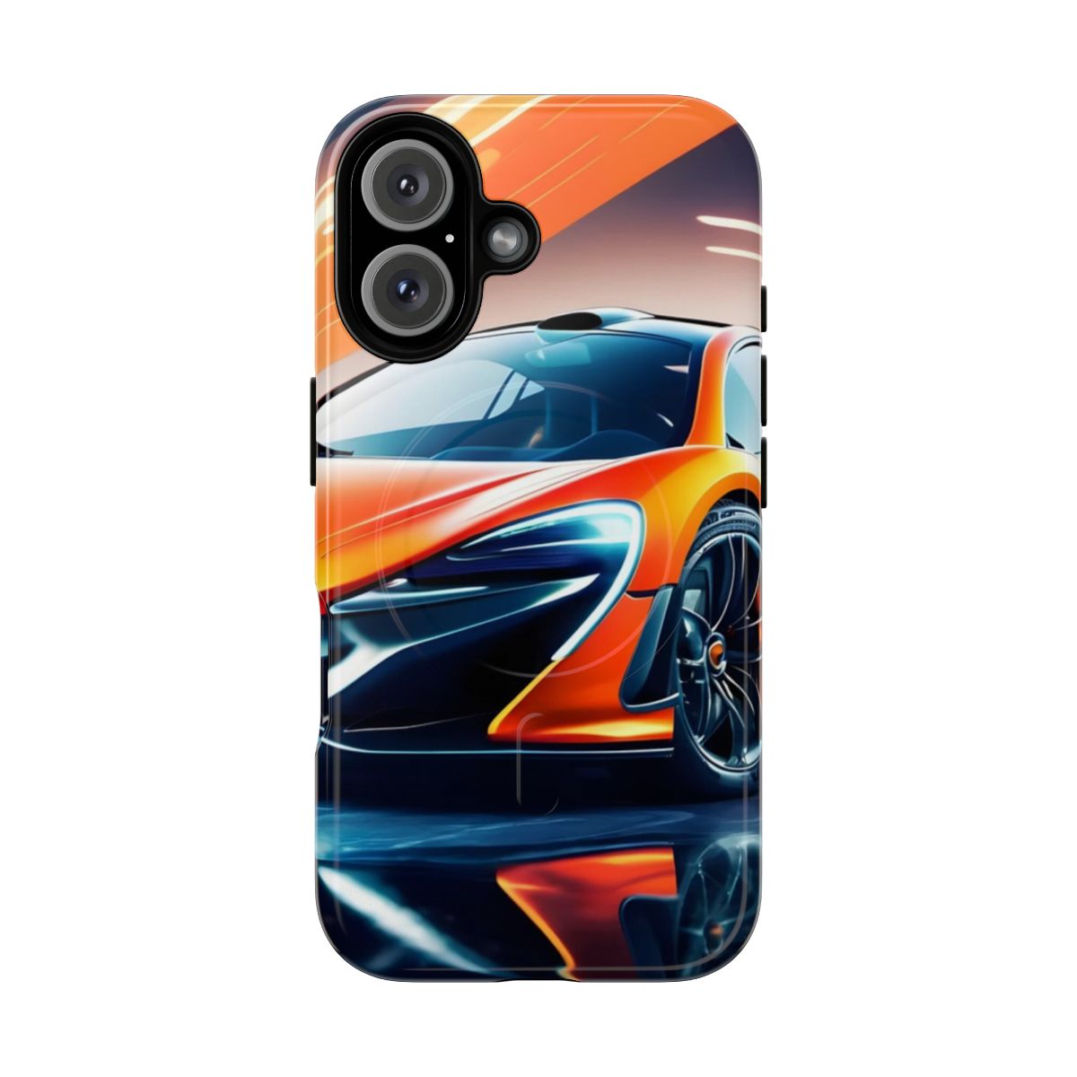 Mclaren inspired sports car phone case with a minimalist, retro design